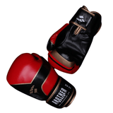 Gants de boxe Another Boxer rouges et noirs avec détails dorés.