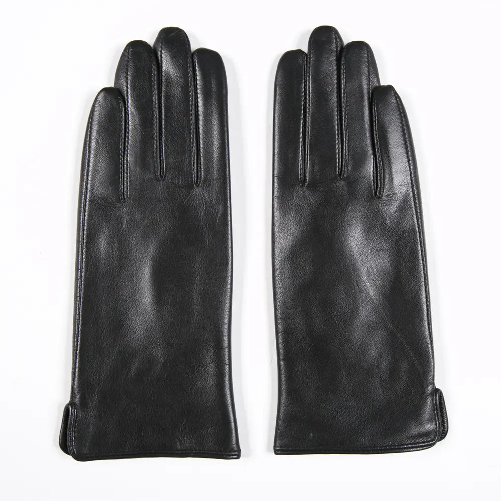 Gants en cuir noir pour femmes avec doublure tricotée.