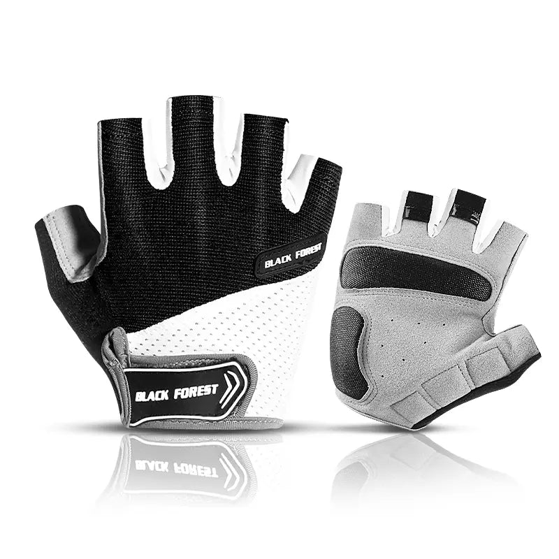 Gants de cyclisme unisexes noirs et blancs avec paumes renforcées.