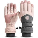 Gants de ski roses pour femmes avec un motif de flocon.