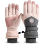 Gants de ski roses pour femmes avec un motif de flocon.