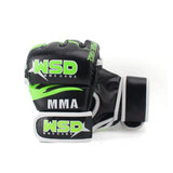 Gants MMA mitaines noirs et verts pour hommes.