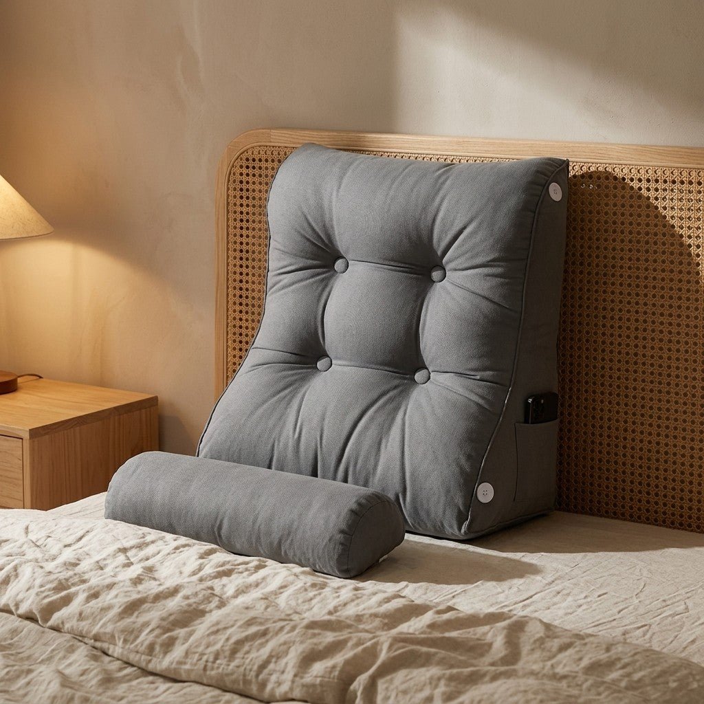 Coussin de lecture avec repose - tête amovible gris - REYSIMO