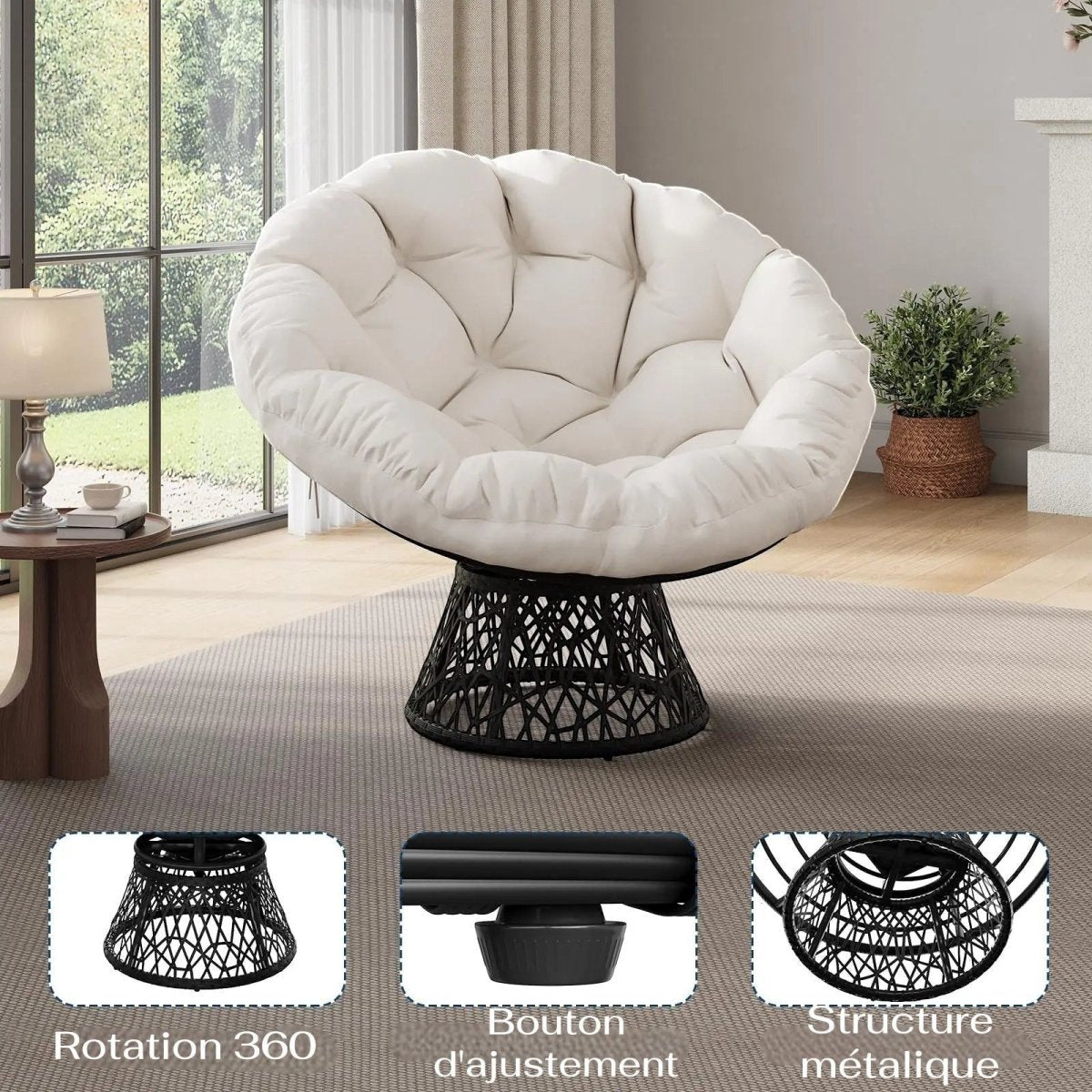 Fauteuil Papasan Pivotant Surdimensionné Gris - REYSIMO