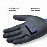 Gant de protection noir avec doublure PE haute performance et revêtement nitrile respirant.