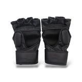Gants MMA noirs ouverts aux doigts avec protection des phalanges.