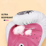 Gants de boxe blancs et roses pour femme avec texte 