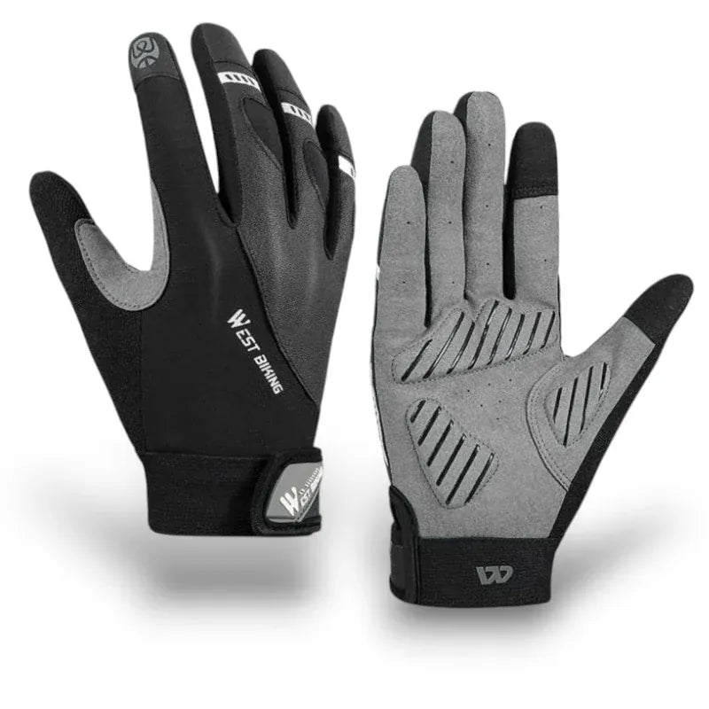 Gants de vélo tactiles unisexes WEST BIKING noirs et gris.