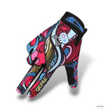 Gants VTT femme avec motifs colorés et logo QEPAE.
