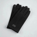 Gants noirs en daim épais avec doublure en velours et technologie tactile.
