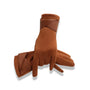 Gants chauffants en velours marron pour femme avec nœud décoratif.
