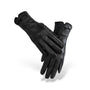 Gants en cuir noir pour femme avec doublure en fourrure et bout des doigts tactiles.