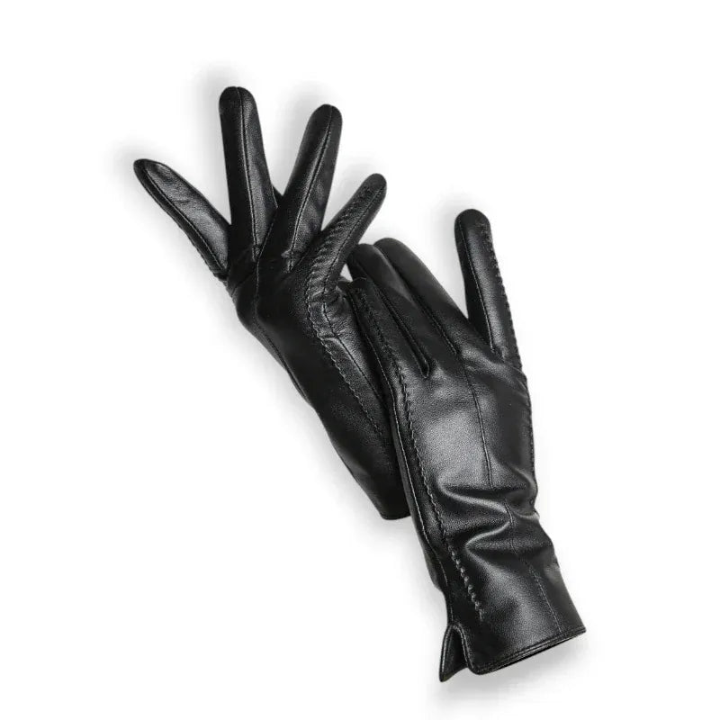 Gants en cuir noir pour femme avec doublure.