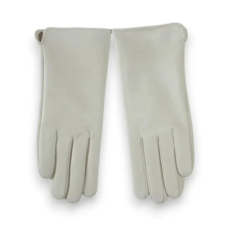 Gants en cuir blanc pour femmes avec doublure tricotée.