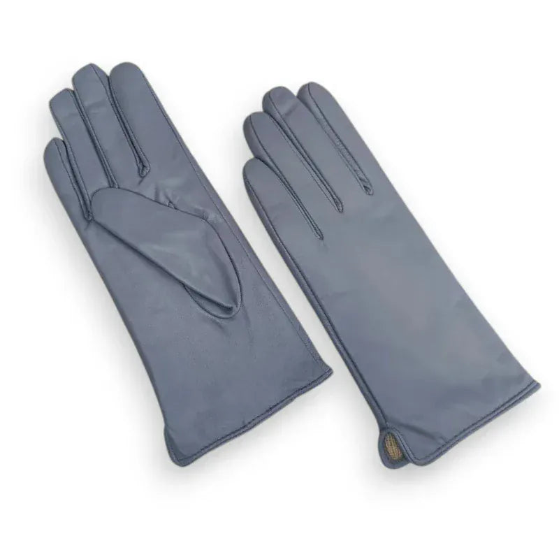 Gants en cuir gris pour femmes avec doublure tricotée.