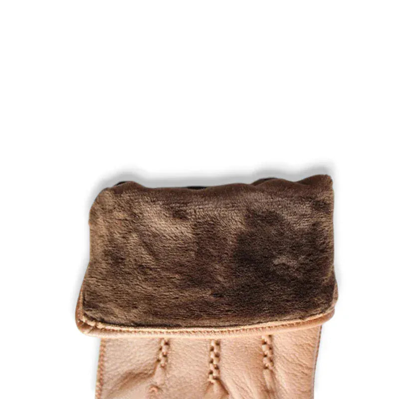 Gants en cuir pour homme avec revers doublé de fourrure marron.