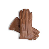 Gants en cuir marron pour homme avec coutures apparentes.