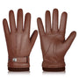 Gants en cuir marron pour homme avec doublure chaude et bracelet réglable.