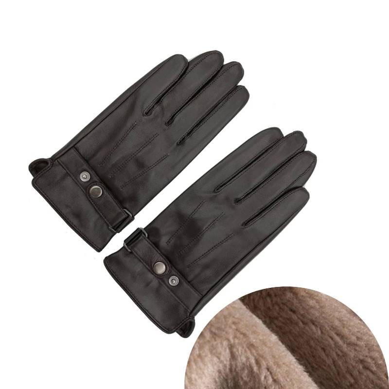 Gants en cuir noir pour homme avec détails de boutons et doublure.