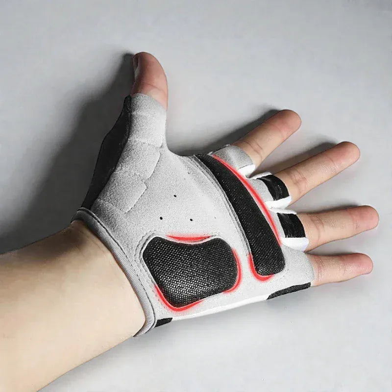 Gants de cyclisme unisexes gris sans doigts avec rembourrage sur la paume.