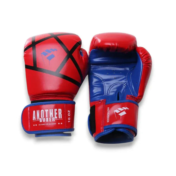 Gants de boxe rouges et bleus Another Boxer avec logo et inscription.
