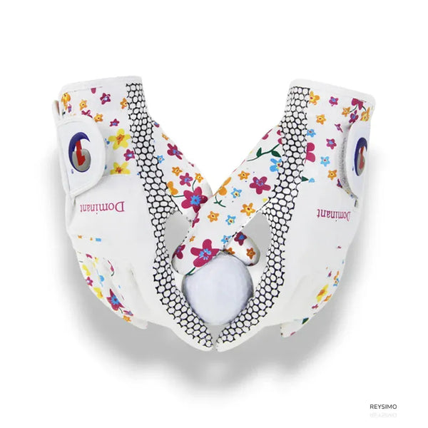 Gants de golf blancs pour femmes avec motif floral et prise antidérapante.