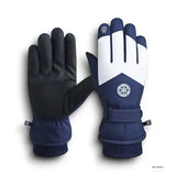 Gants de ski bleus et blancs pour femmes avec un flocon de neige.