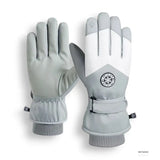 Gants de ski gris et blancs pour femmes avec logo flocon.