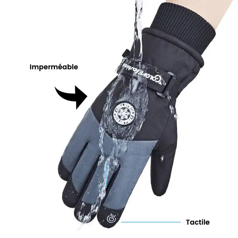 Gants de ski imperméables avec motif flocon et zone tactile.