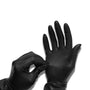 Gants en latex noirs réutilisables avec texture adhérente sur les doigts.