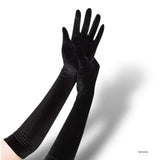 Gants longs en velours noir pour femme.