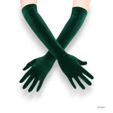 Gants longs en velours vert pour femme.