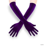 Gants longs en velours violet pour femme.
