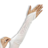 Gants longs femme en maille transparente sans doigts.