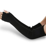 Gants longs noirs sans doigts en maille côtelée pour femme.