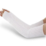 Gants longs blancs en maille pour femme sans doigts.