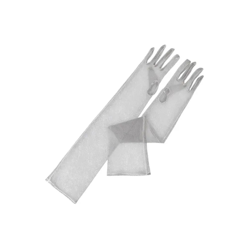 Gants longs femme en mailles transparentes.
