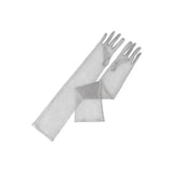 Gants longs femme en mailles transparentes.