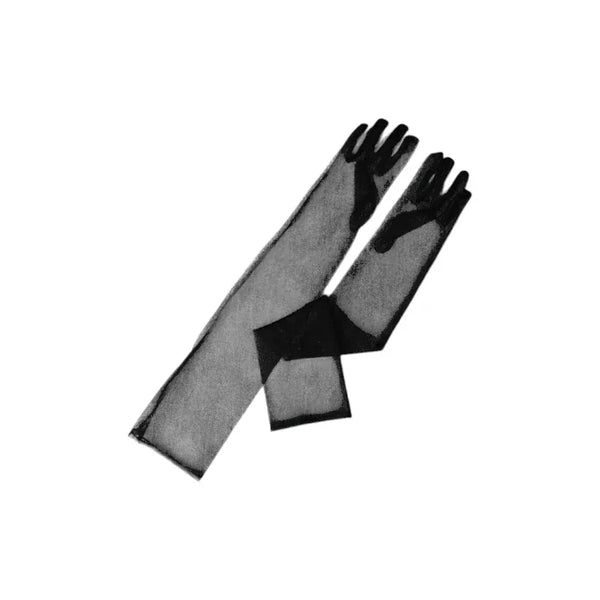 Gants longs en maille transparente pour femme.
