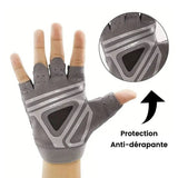 Gants de musculation gris sans doigts pour femmes avec protection anti-dérapante.