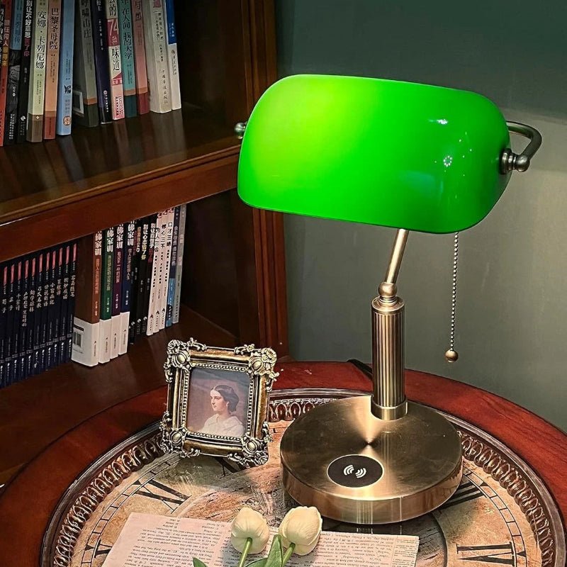 Lampe de chevet en verre émeraude socle chargeur - REYSIMO