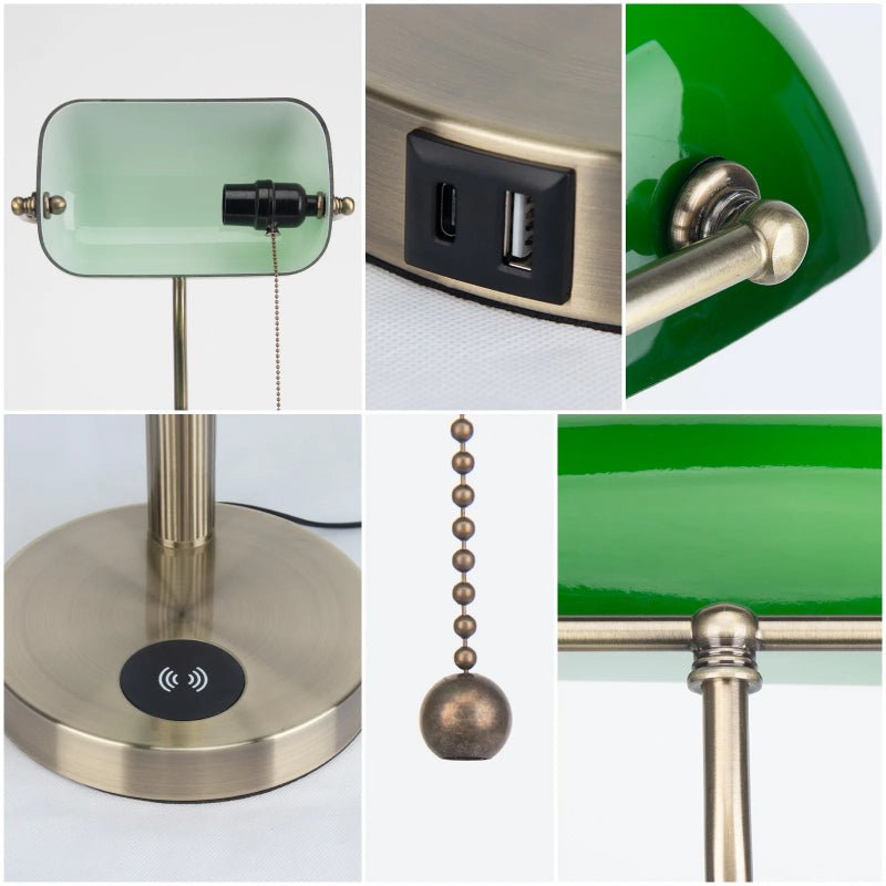 Lampe de chevet en verre émeraude socle chargeur - REYSIMO