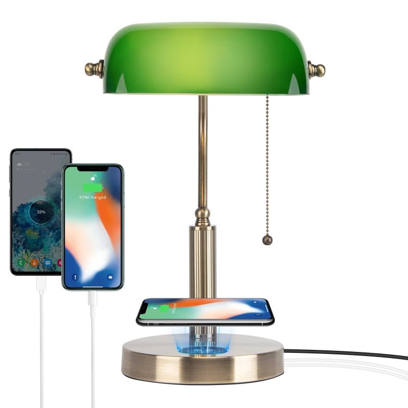 Lampe de chevet en verre émeraude socle chargeur - REYSIMO