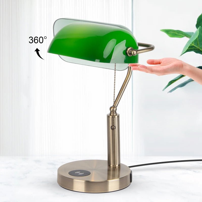 Lampe de chevet en verre émeraude socle chargeur - REYSIMO