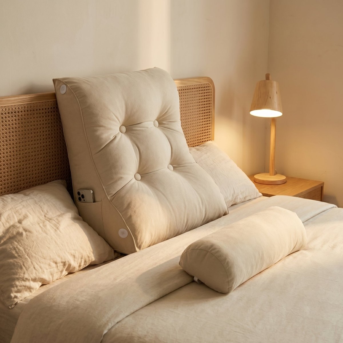 Coussin de lecture avec repose - tête amovible beige - REYSIMO