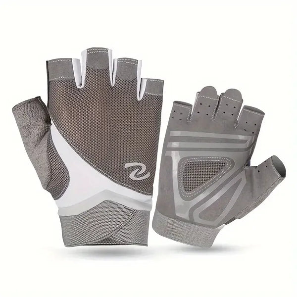 Gants de musculation gris sans doigts pour femmes.