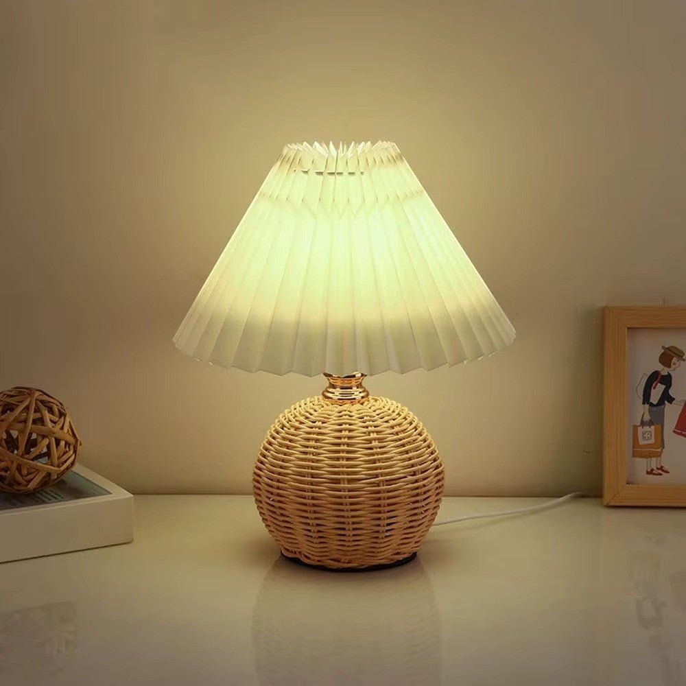 Lampe de Chevet Plissée Base Rotin - REYSIMO