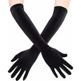 Gants longs en velours noir pour femme.