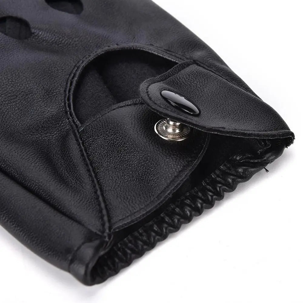 Gants de conduite mitaines unisexes noirs avec bouton pression.