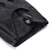 Gants de conduite mitaines unisexes noirs avec bouton pression.